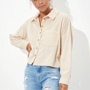 American Eagle Outfitters Cream Long Sleeve Corduroy Jacket Cropped Size XL